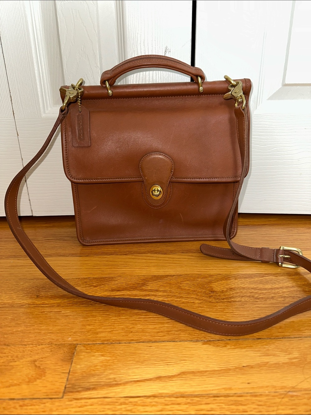 Coach Brown Leather Top-Handle Briefcase with Crossbody Strap